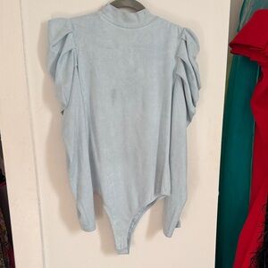TCEC Light Blue Velet Ruffled Bodysuit